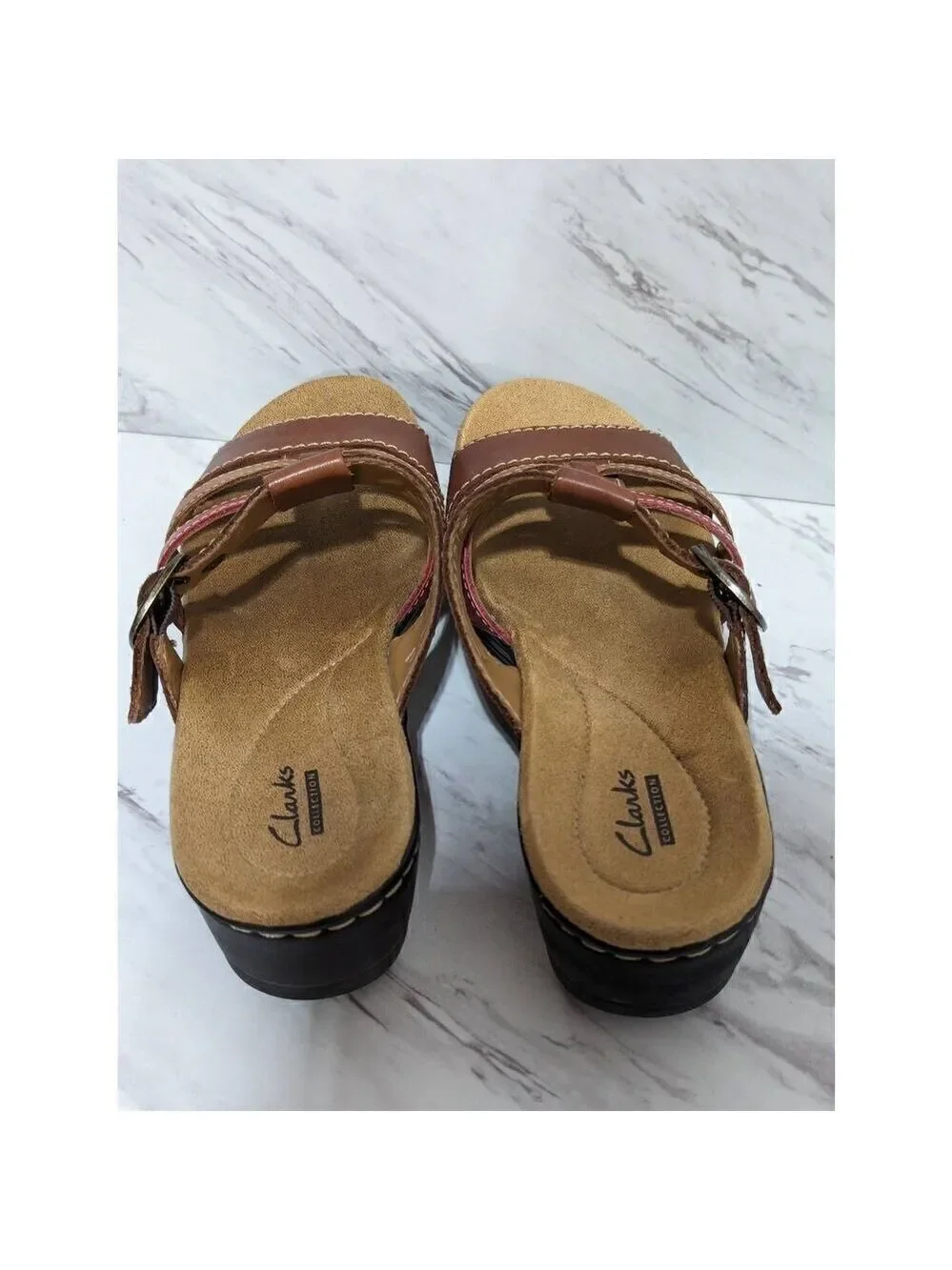 Clarks Women's Brown Soft Step Strappy Wedge Leather Comfort Sandals Size 7